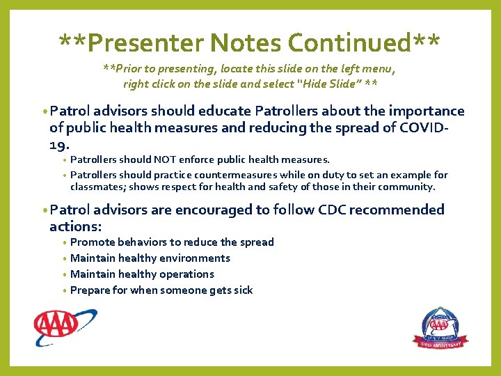 **Presenter Notes Continued** **Prior to presenting, locate this slide on the left menu, right