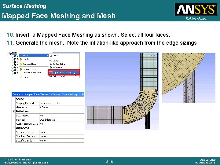 Surface Meshing Mapped Face Meshing and Mesh Training Manual 10. Insert a Mapped Face