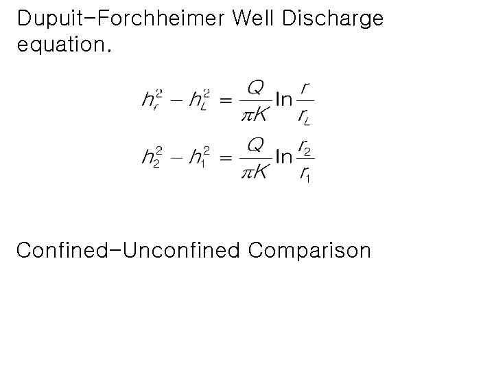 Dupuit-Forchheimer Well Discharge equation. Confined-Unconfined Comparison 