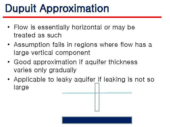 Dupuit Approximation • Flow is essentially horizontal or may be treated as such •