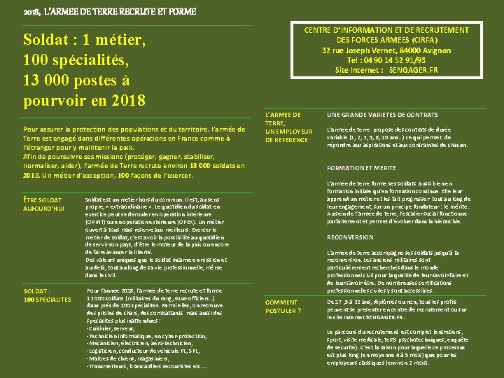 2018 LARMEE DE TERRE RECRUTE ET FORME CENTRE