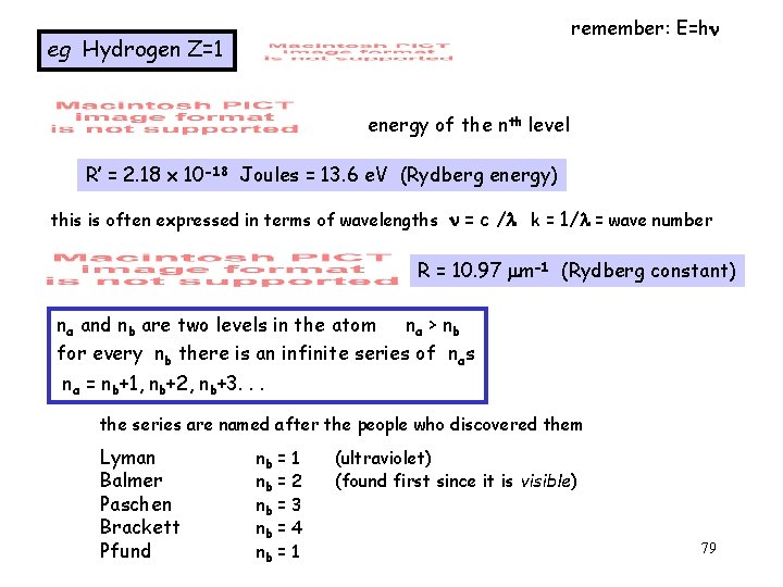 remember: E=hn eg Hydrogen Z=1 energy of the nth level R’ = 2. 18