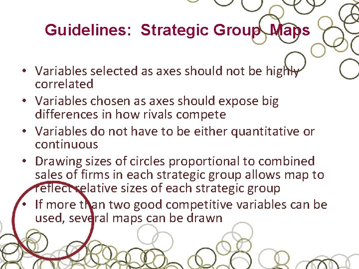 Guidelines: Strategic Group Maps • Variables selected as axes should not be highly correlated