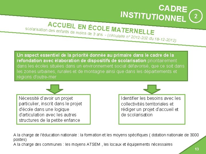 ACCUE CADRE INSTITUTIONN EL 2 IL EN ÉCOLE scolarisation d MATERNELL es enfants de