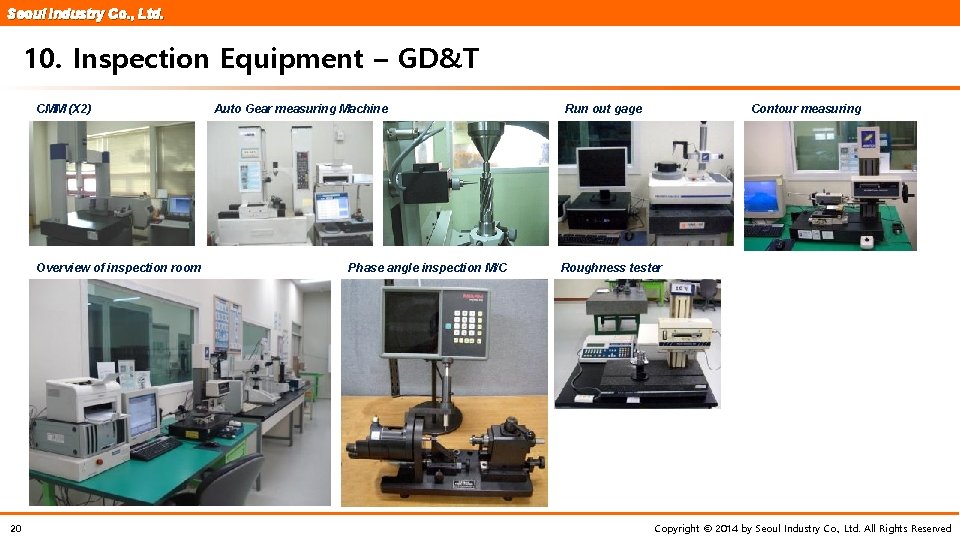 Seoul Industry Co. , Ltd. 10. Inspection Equipment – GD&T CMM (X 2) Overview