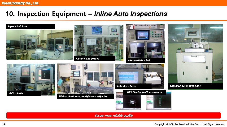Seoul Industry Co. , Ltd. 10. Inspection Equipment – Inline Auto Inspections Input shaft