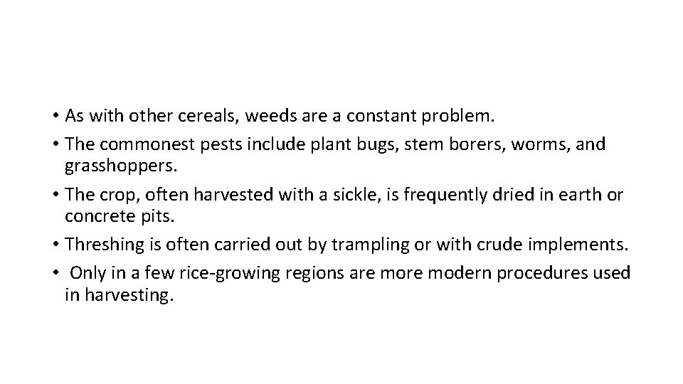  • As with other cereals, weeds are a constant problem. • The commonest