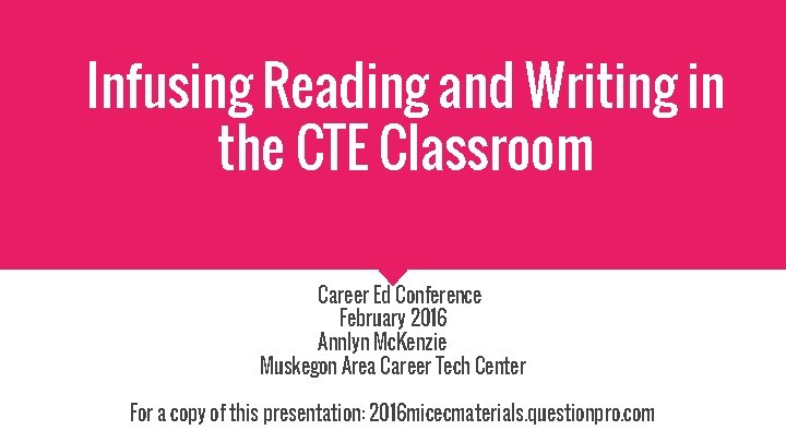 Infusing Reading and Writing in the CTE Classroom Career Ed Conference February 2016 Annlyn