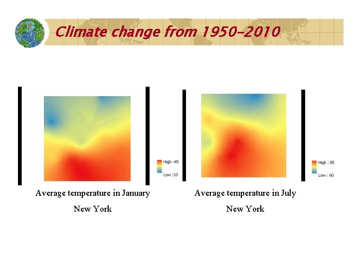 Climate change from 1950 -2010 Average temperature in January Average temperature in July New