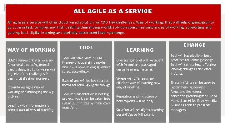 ALL AGILE AS A SERVICE All agile as a service will offer cloud based