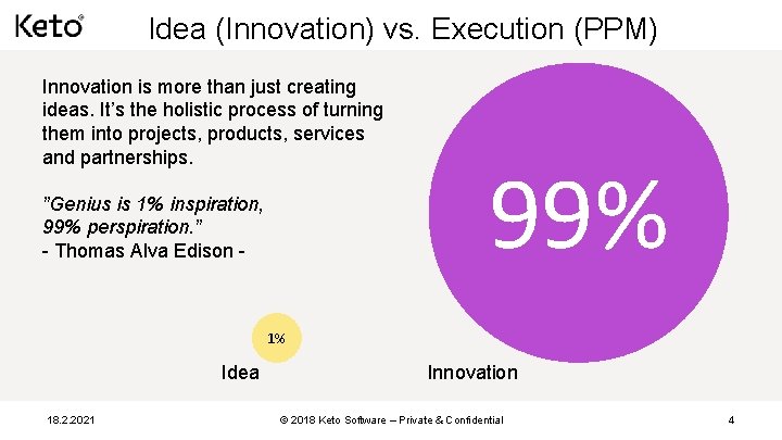 Idea (Innovation) vs. Execution (PPM) Innovation is more than just creating ideas. It’s the