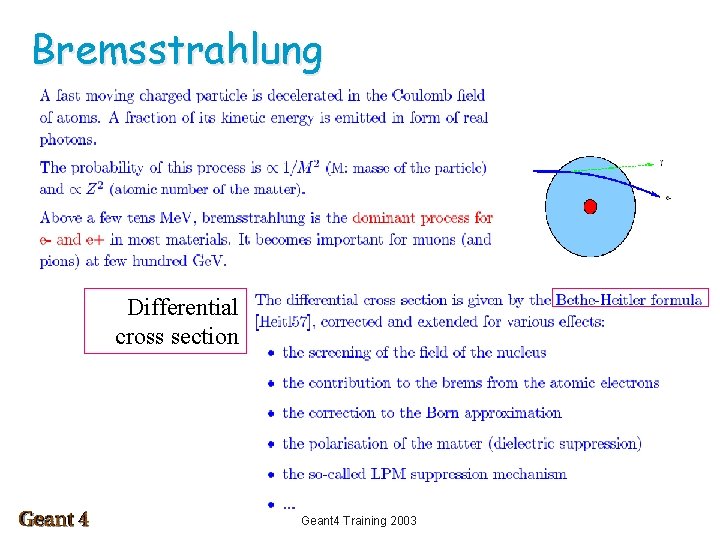 Bremsstrahlung Differential cross section Geant 4 Training 2003 