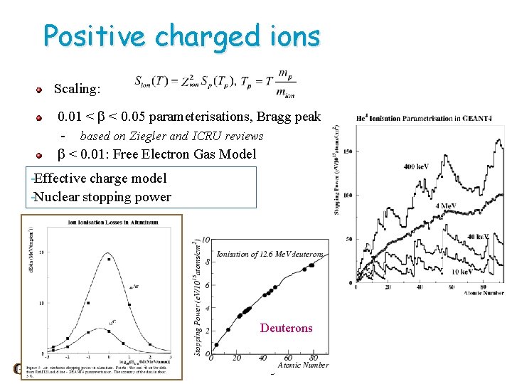 Positive charged ions Scaling: 0. 01 < < 0. 05 parameterisations, Bragg peak based