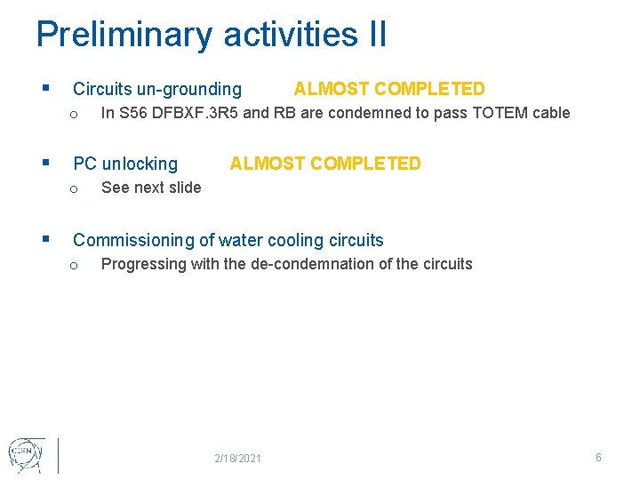 Preliminary activities II § Circuits un-grounding o § § In S 56 DFBXF. 3