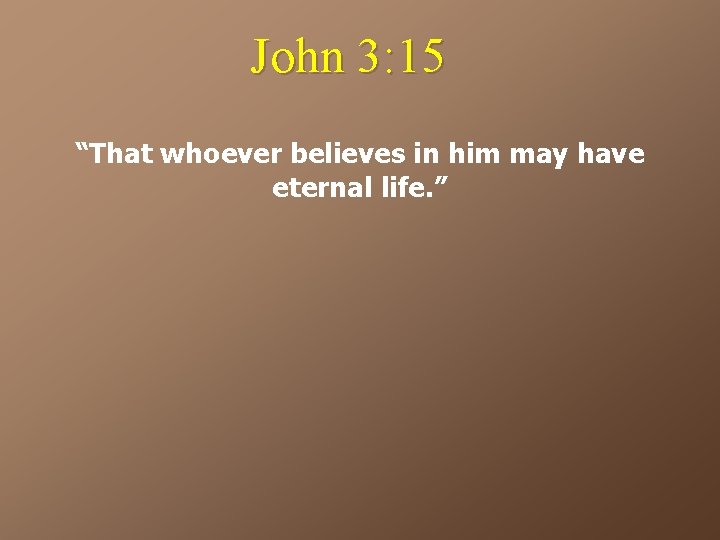John 3: 15 “That whoever believes in him may have eternal life. ” 
