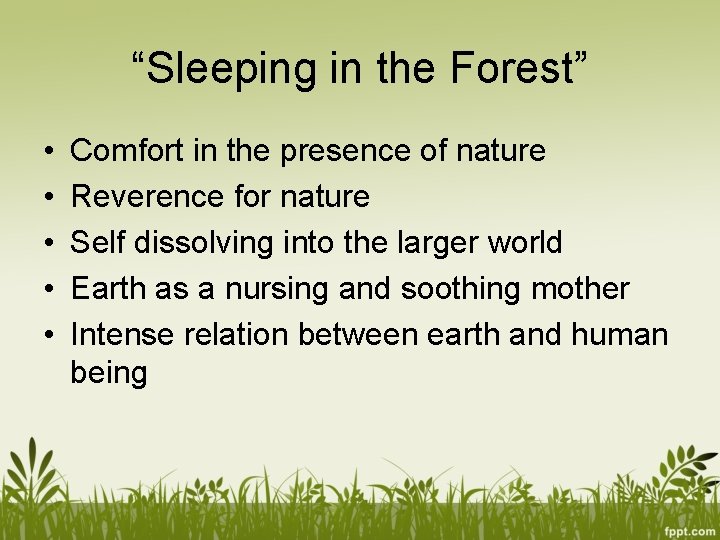 “Sleeping in the Forest” • • • Comfort in the presence of nature Reverence