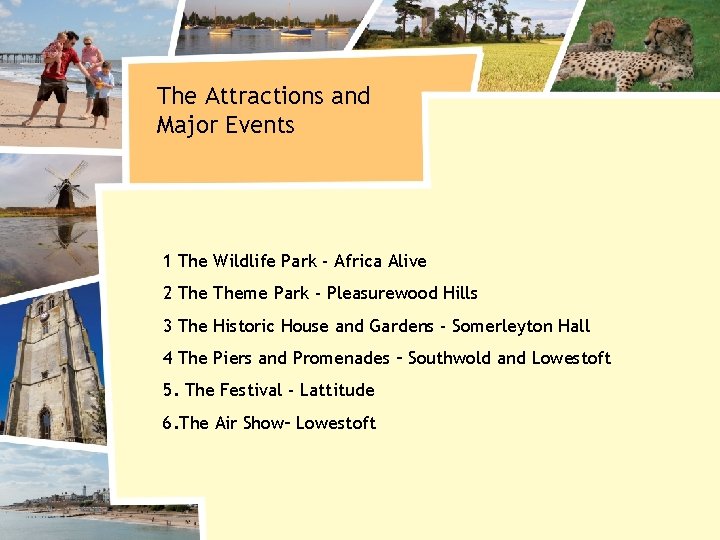 The Attractions and Major Events 1 The Wildlife Park - Africa Alive 2 Theme