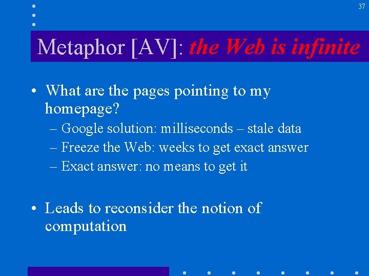 37 Metaphor [AV]: the Web is infinite • What are the pages pointing to