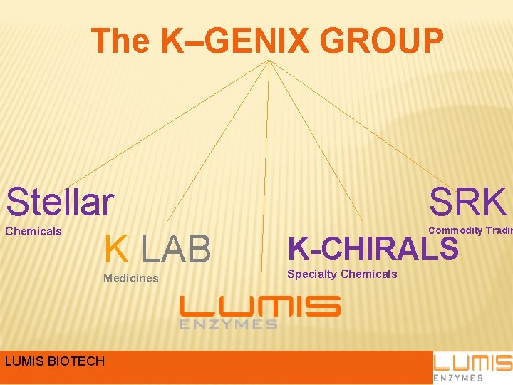 The K–GENIX GROUP Stellar K LAB Chemicals Medicines LUMIS BIOTECH SRK Commodity Tradin K-CHIRALS The K–GENIX GROUP Stellar K LAB Chemicals Medicines LUMIS BIOTECH SRK Commodity Tradin K-CHIRALS