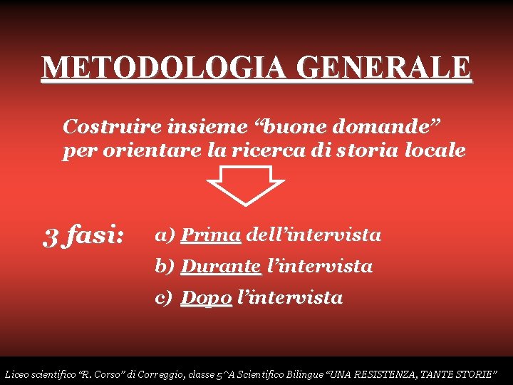 METODOLOGIA GENERALE Costruire insieme “buone domande” per orientare la ricerca di storia locale 3