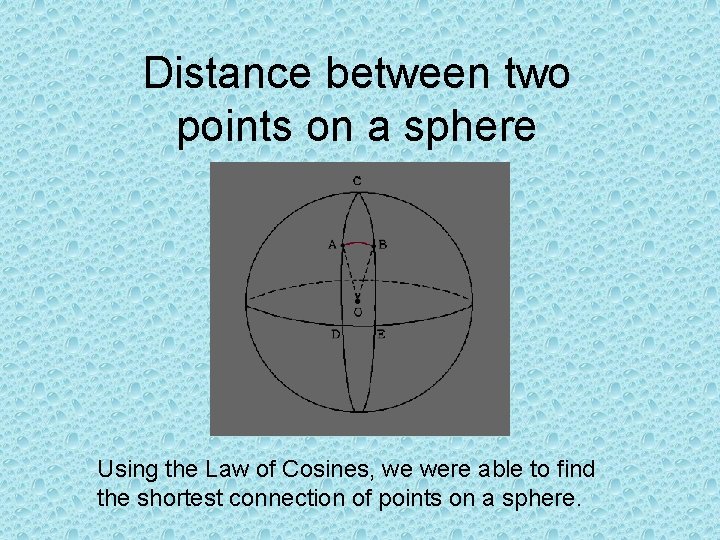 Distance between two points on a sphere Using the Law of Cosines, we were