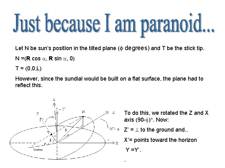 Let N be sun’s position in the tilted plane ( degrees) and T be