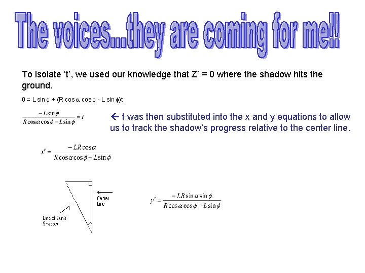 To isolate ‘t’, we used our knowledge that Z’ = 0 where the shadow