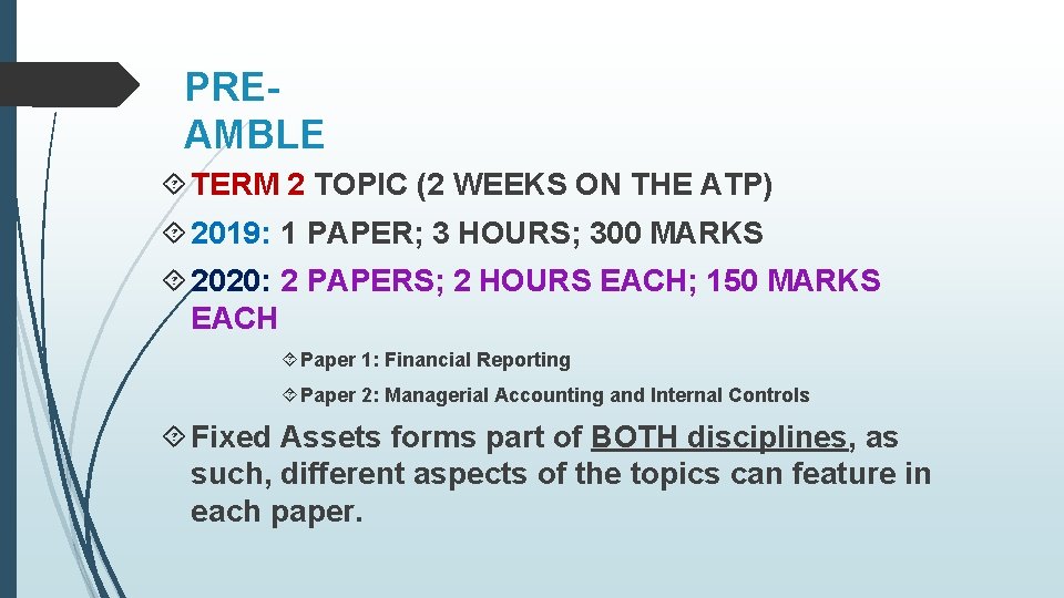 PREAMBLE TERM 2 TOPIC (2 WEEKS ON THE ATP) 2019: 1 PAPER; 3 HOURS;