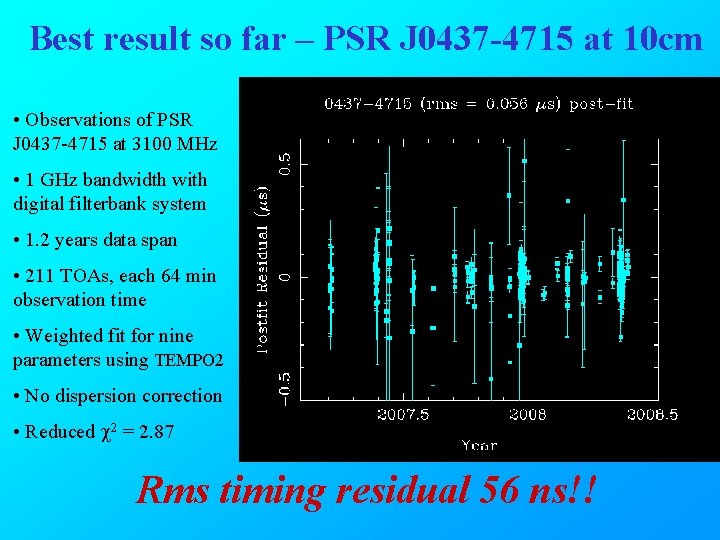 Best result so far – PSR J 0437 -4715 at 10 cm • Observations