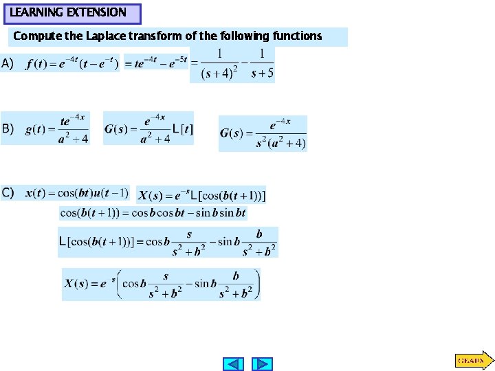 LEARNING EXTENSION Compute the Laplace transform of the following functions 