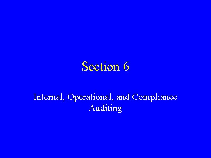 Section 6 Internal, Operational, and Compliance Auditing 