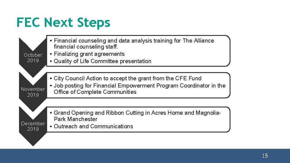 FEC Next Steps October 2019 • Financial counseling and data analysis training for The