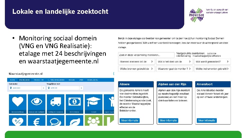 Lokale en landelijke zoektocht • Monitoring sociaal domein (VNG en VNG Realisatie): etalage met