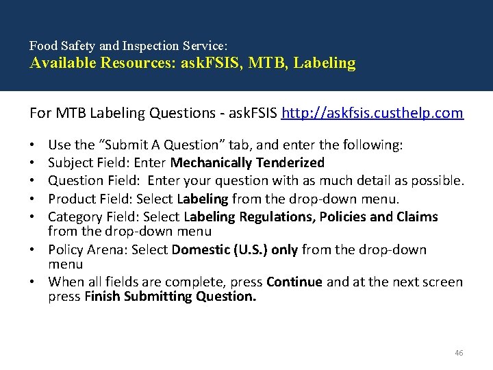 Food Safety and Inspection Service: Available Resources: ask. FSIS, MTB, Labeling For MTB Labeling