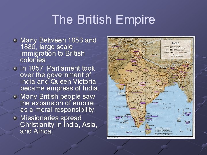 The British Empire Many Between 1853 and 1880, large scale immigration to British colonies