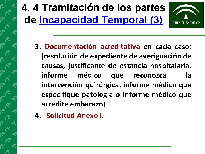 4. 4 Tramitación de los partes de Incapacidad Temporal (3) 3. Documentación acreditativa en