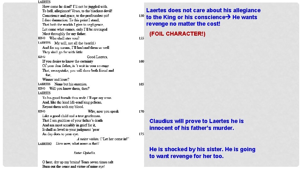 Laertes does not care about his allegiance to the King or his conscience He