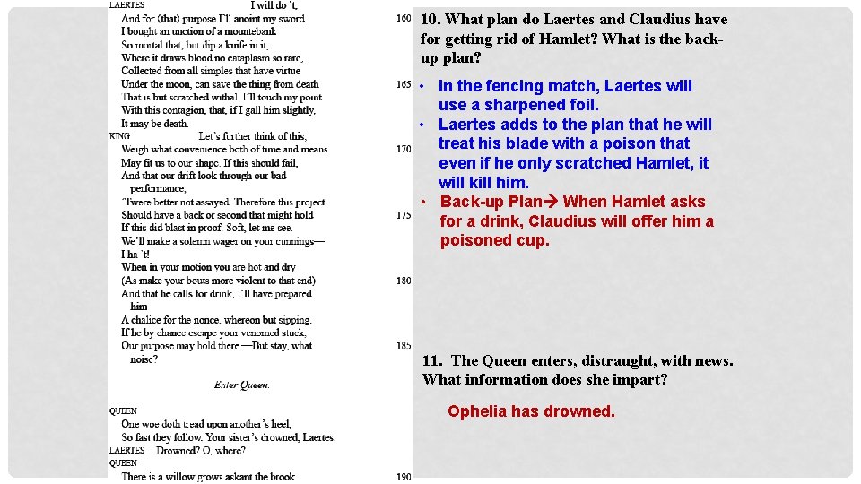 10. What plan do Laertes and Claudius have for getting rid of Hamlet? What