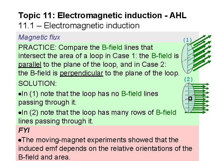 Topic 11: Electromagnetic induction - AHL 11. 1 – Electromagnetic induction Magnetic flux (1)