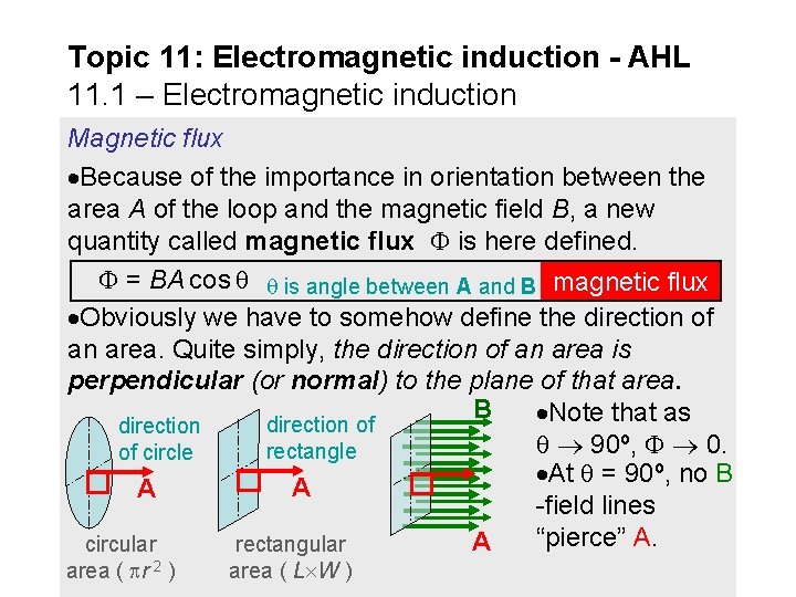 Topic 11: Electromagnetic induction - AHL 11. 1 – Electromagnetic induction Magnetic flux Because