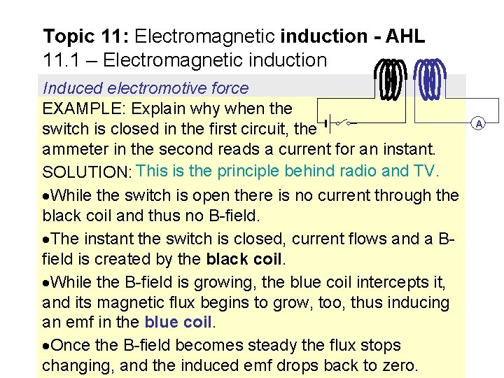 Topic 11: Electromagnetic induction - AHL 11. 1 – Electromagnetic induction Induced electromotive force