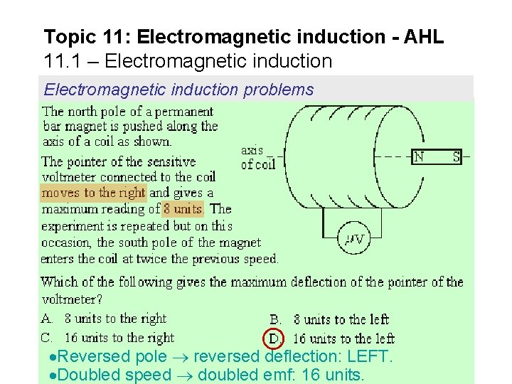 Topic 11: Electromagnetic induction - AHL 11. 1 – Electromagnetic induction problems Reversed pole