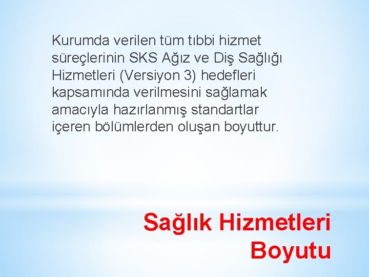 Kurumda verilen tüm tıbbi hizmet süreçlerinin SKS Ağız ve Diş Sağlığı Hizmetleri (Versiyon 3)