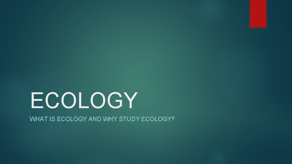 ECOLOGY WHAT IS ECOLOGY AND WHY STUDY ECOLOGY? 