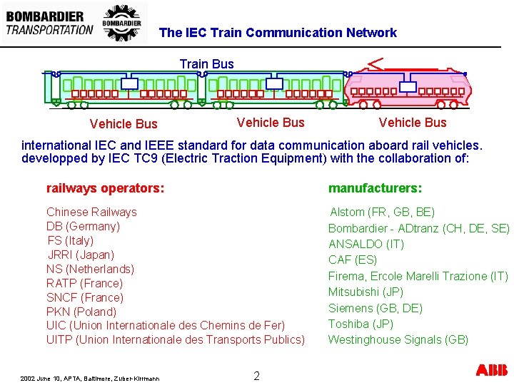 The IEC Train Communication Network Train Bus Vehicle Bus international IEC and IEEE standard The IEC Train Communication Network Train Bus Vehicle Bus international IEC and IEEE standard