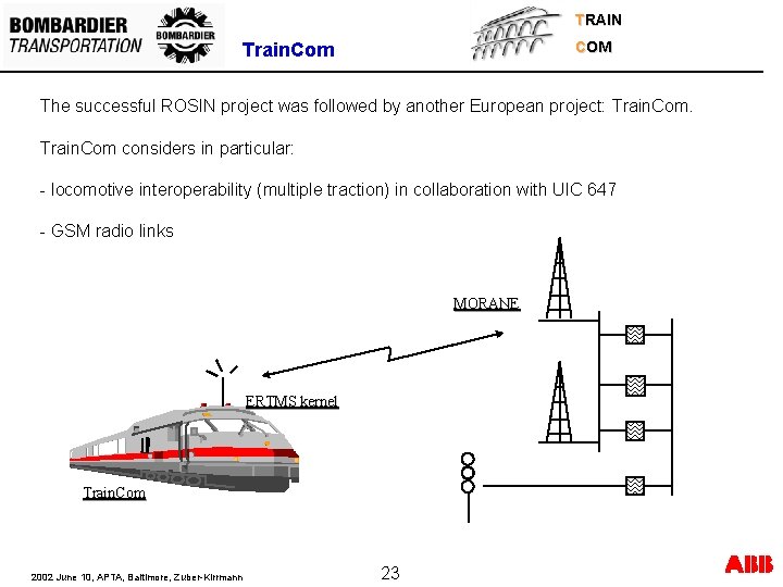 TRAIN Train. Com COM The successful ROSIN project was followed by another European project: TRAIN Train. Com COM The successful ROSIN project was followed by another European project:
