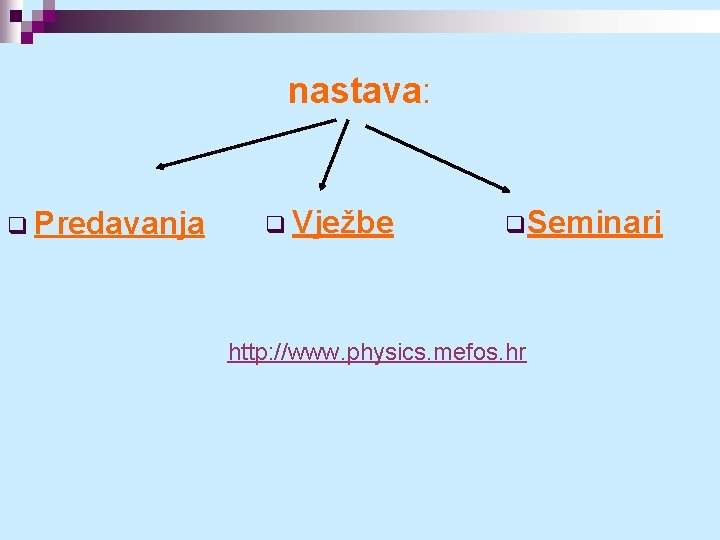 nastava: q Predavanja q Vježbe q. Seminari http: //www. physics. mefos. hr 