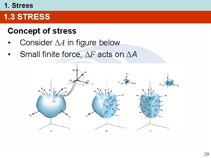 1. Stress 1. 3 STRESS Concept of stress • Consider ΔA in figure below