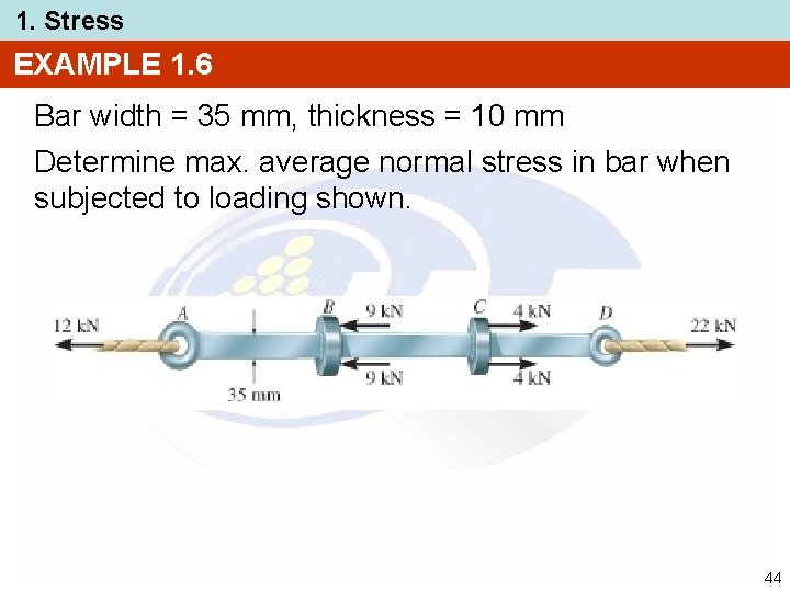 1. Stress EXAMPLE 1. 6 Bar width = 35 mm, thickness = 10 mm