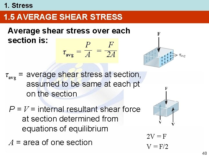 1. Stress 1. 5 AVERAGE SHEAR STRESS Average shear stress over each section is: